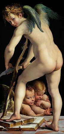 弓雕阿莫尔，1535年`Bow-Carving Amor, 1535 by Parmigianino