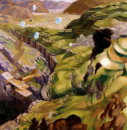 1920年巴勒斯坦瓦迪法拉峡谷中土耳其运输的破坏`The Destruction of the Turkish Transport in the Gorge of the Wadi Fara, Palestine, 1920 by Sydney Carline