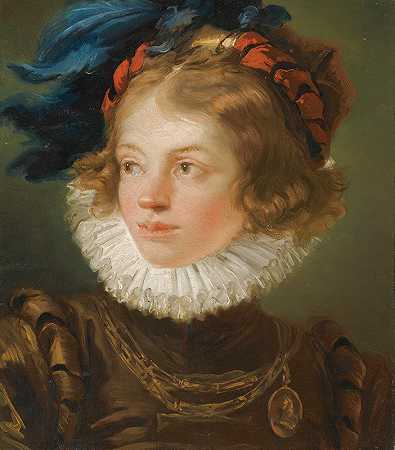一个穿着书页服装的小男孩`A Young Boy In The Costume Of A Page by Giovanni Battista Tiepolo