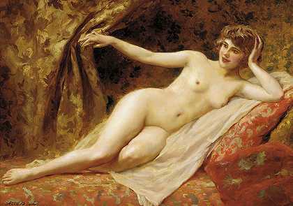 躺着的裸体女性`A reclining female nude by Abel Dominique Boye