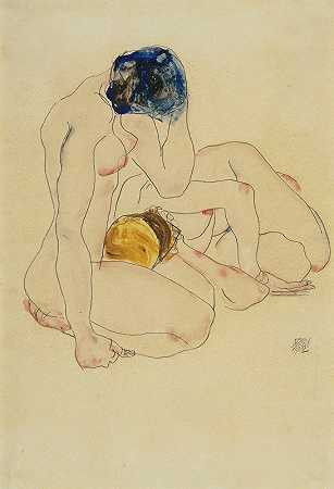 两个朋友`Two Friends (1912) by Egon Schiele