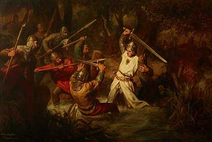 马奇菲尔德战役中的鲁道夫一世皇帝`Emperor Rudolf I in the Battle of Marchfeld (1860) by Leopold Loeffler