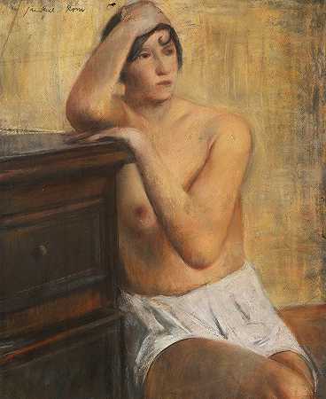 坐着的裸女`Sitzender weiblicher Akt (1928) by WILLY JAECKEL