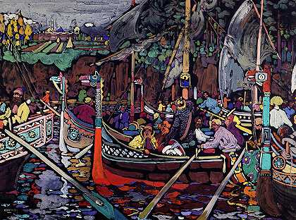 伏尔加之歌，1906年`Volga Song, 1906 by Wassily Kandinsky