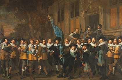 在扬·克莱兹·范·沃卢斯维克上尉和格瑞特·哈德中尉的指挥下，阿姆斯特丹第四区的警察和其他公民卫队人员`Officers and other civic Guardsmen of the IVth District of Amsterdam, under the Command of Captain Jan Claesz van Vlooswijck and Lieutenant Gerrit Hudde (1642) by Nicolaes Eliasz. Pickenoy