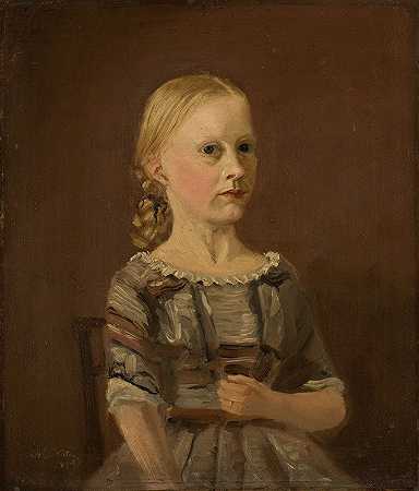 艺术家表妹卡特琳·坎斯特鲁普夫人的肖像（12岁）`Portrett av kunstnerens kusine fru Caterine Kamstrup (12 år) (1859) by Amaldus Nielsen