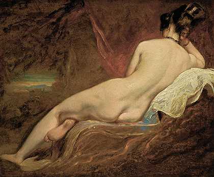 躺在风景中的裸体女性，1835年`Reclining Female Nude in a Landscape, 1835 by William Etty