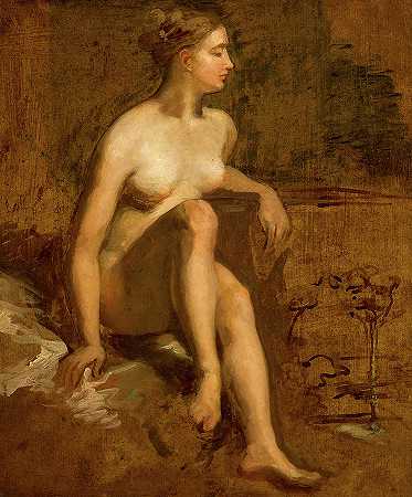 对裸体女性阿里阿德涅的研究`Study of a Female Nude, Ariadne by William Etty