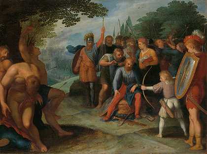 维特拉倒台后，朱利叶斯正在理发，而他的儿子杀死了一些俘虏`Julius Civilis Having his Hair Cut after the Fall of Vetera, while his Son Kills Some of the Captives (1600 ~ 1613) by Otto van Veen