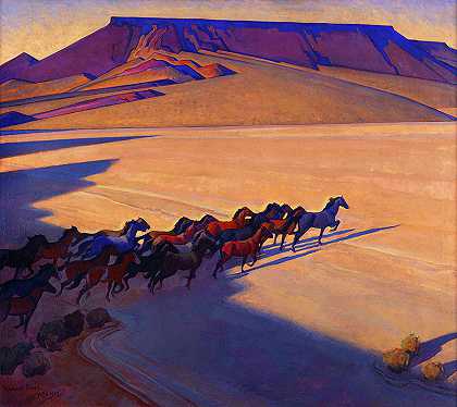 内华达州的野马，1927年`Wild Horses of Nevada, 1927 by Maynard Dixon