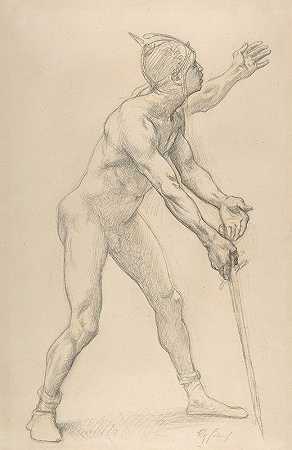 手持剑的裸体男性形象`Nude Male Figure with a Sword (1878) by Alexandre Cabanel