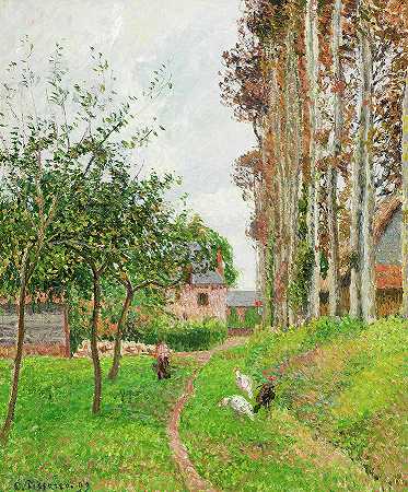 格雷日，瓦伦格维尔，奥伯格德马诺尔，1899年`Gray Day, Varengeville, Auburge de Manoir, 1899 by Camille Pissarro