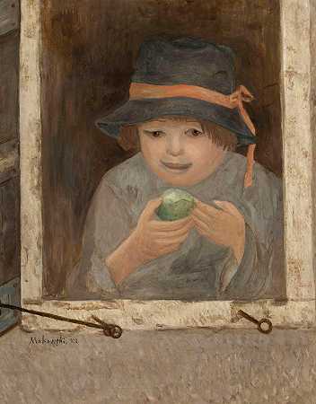 Dziewczyna z jabłkiem w oknie`Dziewczyna z jabłkiem w oknie (1922) by Tadeusz Makowski