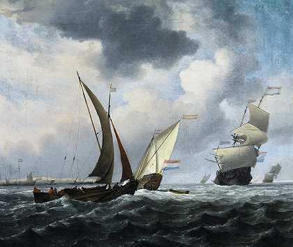 微风吹拂前的荷兰卡格号和其他船只`A Dutch Kaag Before a Breeze, with Other Ships by Willem van de Velde