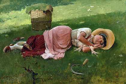 午睡，1886年`Siesta, 1886 by Frank Duveneck