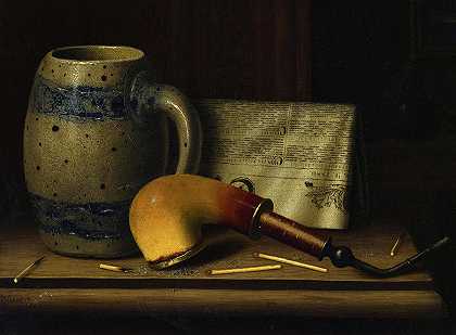 《带烟斗和杯子的静物》，1880年`Still Life with Pipe and Mug, 1880 by William Michael Harnett
