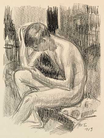 坐着的裸体`Seated Nude (1913) by Magnus Enckell