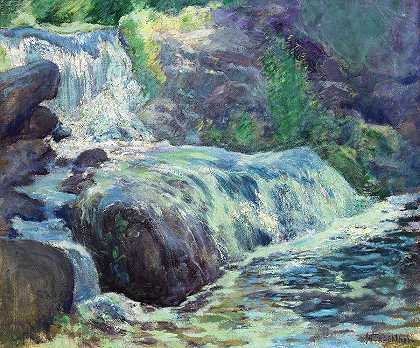 瀑布，1895年`Waterfall, 1895 by John Henry Twachtman