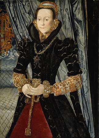 温特沃斯家族一位女士的肖像（可能是简·切恩）`Portrait of a Lady of the Wentworth Family (Probably Jane Cheyne) (1563) by Hans Eworth