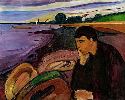 《忧郁》，1894年`Melancholy, 1894 by Edvard Munch