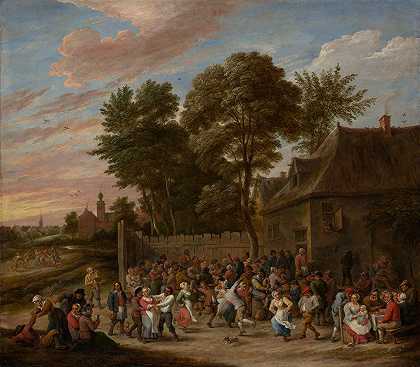 农民们跳舞、吃喝玩乐`Peasants Dancing and Feasting (ca. 1660) by David Teniers The Younger