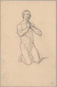 圣马提亚雕像的裸体素描圣马提亚殉道`
Nude sketch to the figure of St. Matthias to the painting ;Martyrdom of St. Matthias (1866~1867)  by Józef Simmler