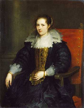 伊莎贝拉·韦尔贝克肖像`Portrait of Isabella Waerbeke (c. 1628) by Anthony van Dyck