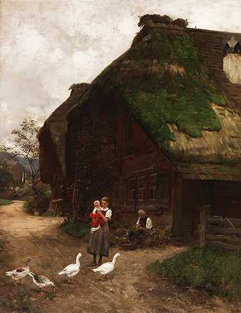 在多夫加斯`In der Dorfgasse (1889) by Wilhelm Hasemann