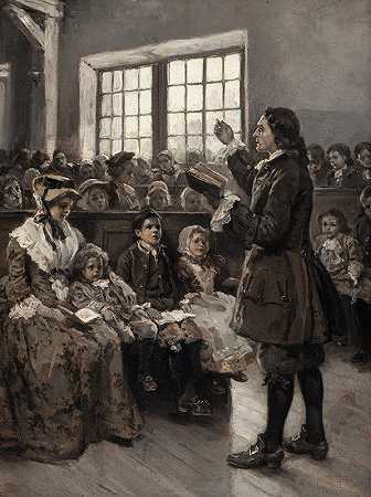 约翰·卫斯理在主日学校教书`John Wesley Teaching His Sunday School (1897) by Alice Barber Stephens