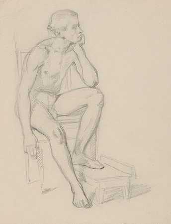 王子的裸体画作西格斯蒙德·奥古斯都的成长`Nude study of prince for the painting ;The Upbringing of Sigismund Augustus (1861) by Józef Simmler