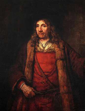 穿着毛皮衬里外套的男人，1655-1660年`Man in a Fur-Lined Coat, 1655-1660 by Rembrandt