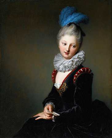 一位年轻女士的肖像，带着一封信，被认为是克里斯蒂娜·安托瓦内特·夏洛特·德斯马尔斯小姐`Portrait Of A Young Lady With A Letter, Thought To Be Mademoiselle Christine~Antoinette~Charlotte Desmares by Jean-Baptiste Santerre