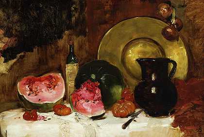 《西瓜静物》，1878年`Still Life with Watermelon, 1878 by Frank Duveneck