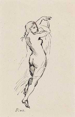 据迪亚兹·德拉佩纳说，裸体跳舞的女人`Tanssiva alaston nainen, Diaz de la Penan mukaan (1877 ~ 1878) by Helene Schjerfbeck