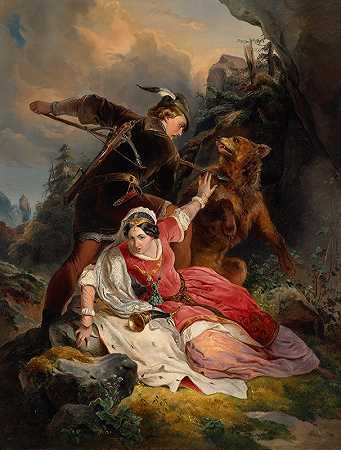 恩斯特公爵从马索维亚营救了西姆伯吉斯`Herzog Ernst der Eiserne rettet Cimburgis von Masowien (1850) by Franz Dobiaschofsky