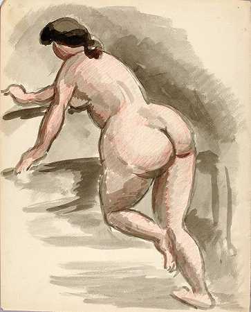 女性裸体斜靠左膝`Female Nude Leaning on Left Knee (1991) by Carl Newman