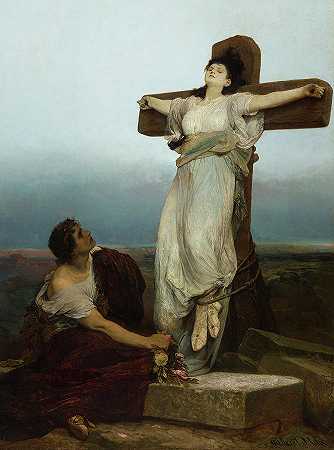 十字架上的殉道者，圣朱莉娅`Martyr on the Cross, Saint Julia by Gabriel von Max