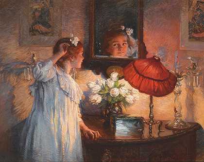 镜子`The Mirror (1914) by Albert Chevallier Tayler