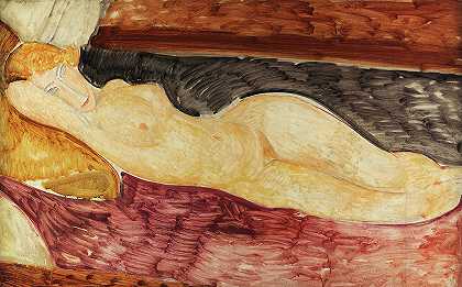 躺着裸体，1918-1919年`Reclining Nude, 1918-1919 by Amedeo Modigliani