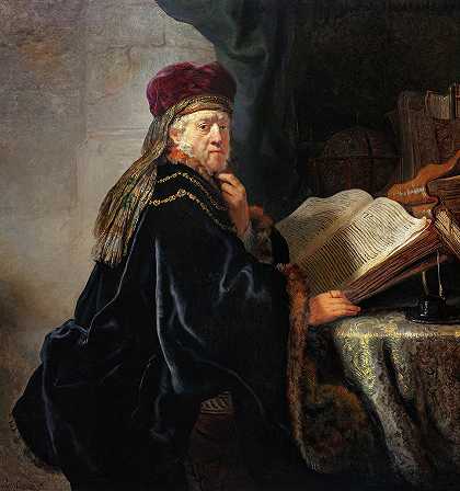 书房里的学者，1634年`Scholar in His Study, 1634 by Rembrandt