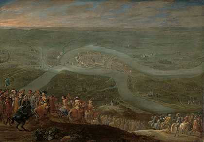 1672年，国王路易十四和他的随行人员围攻申肯斯卡纳`King Louis XIV and his Entourage at the Siege of Schenkenschans, 1672 (c. 1675) by Lambert de Hondt II