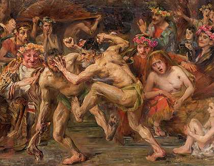奥德修斯与乞丐搏斗`Odysseus Fighting with the Beggar by Lovis Corinth