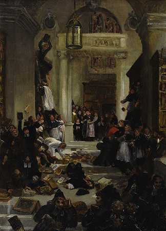 修道院里的叛乱`Rebellion In The Monastery by Circle Of Eugenio Lucas Velásquez