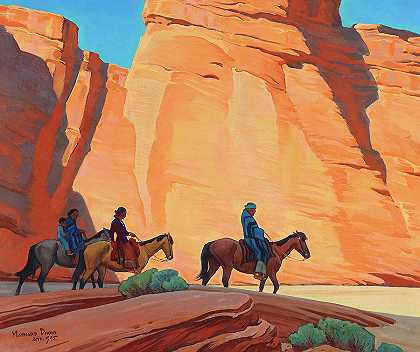 峡谷中的纳瓦霍人`Navajos in a Canyon by Maynard Dixon