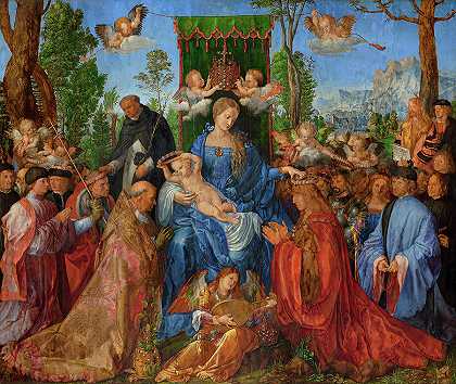 盛宴我们的玫瑰圣母`Feast Our Lady of the Rosary by Albrecht Durer