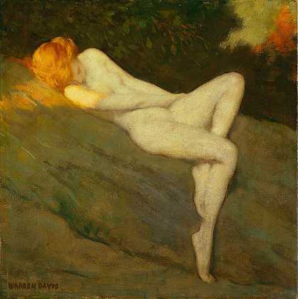 裸睡`Sleeping Nude (between ca. 1910 and 1915) by Warren B. Davis