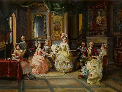 客厅里的音乐`Music in the Parlor by Cesare Auguste Detti