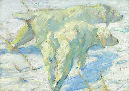 雪地里的西伯利亚狗，1909-1910`Siberian Dogs in the Snow, 1909-1910 by Franz Marc