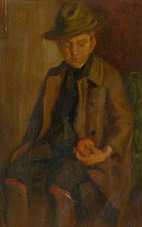 拿着苹果的男孩`Boy with an Apple (1900) by Ľudovít Pitthordt