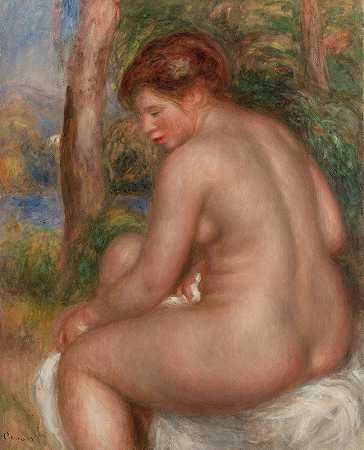 三四分之一景观中的浴缸（三四分之一景观中的浴缸）`Bather in Three~Quarter View (Baigneuse vue de trois quarts) (1911) by Pierre-Auguste Renoir